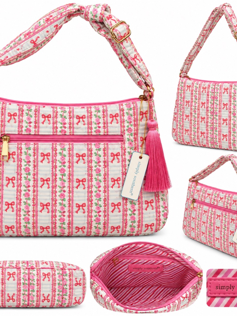 Simply Southern Pink Floral & Bow Print crossbody Bag with Tassel